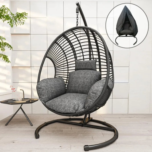 Hanging Egg Chair with Stand - Egg Swing Chair Outdoor Indoor Patio Wicker Chair Swing Hammock Egg Chairs 400lbs Capacity