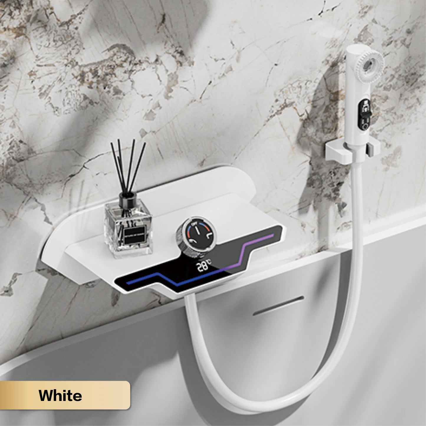 Luxury black brass wall mounted thermostatic bathroom faucet with LED digital display design, embedded hot and cold bathtub Tap