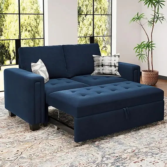 Modular Sectional Sleeper Sofa with Pull Out Couch Bed Modular Sleeper Loveseat Sectional Sofa Velvet Fabric for Living Room Ap