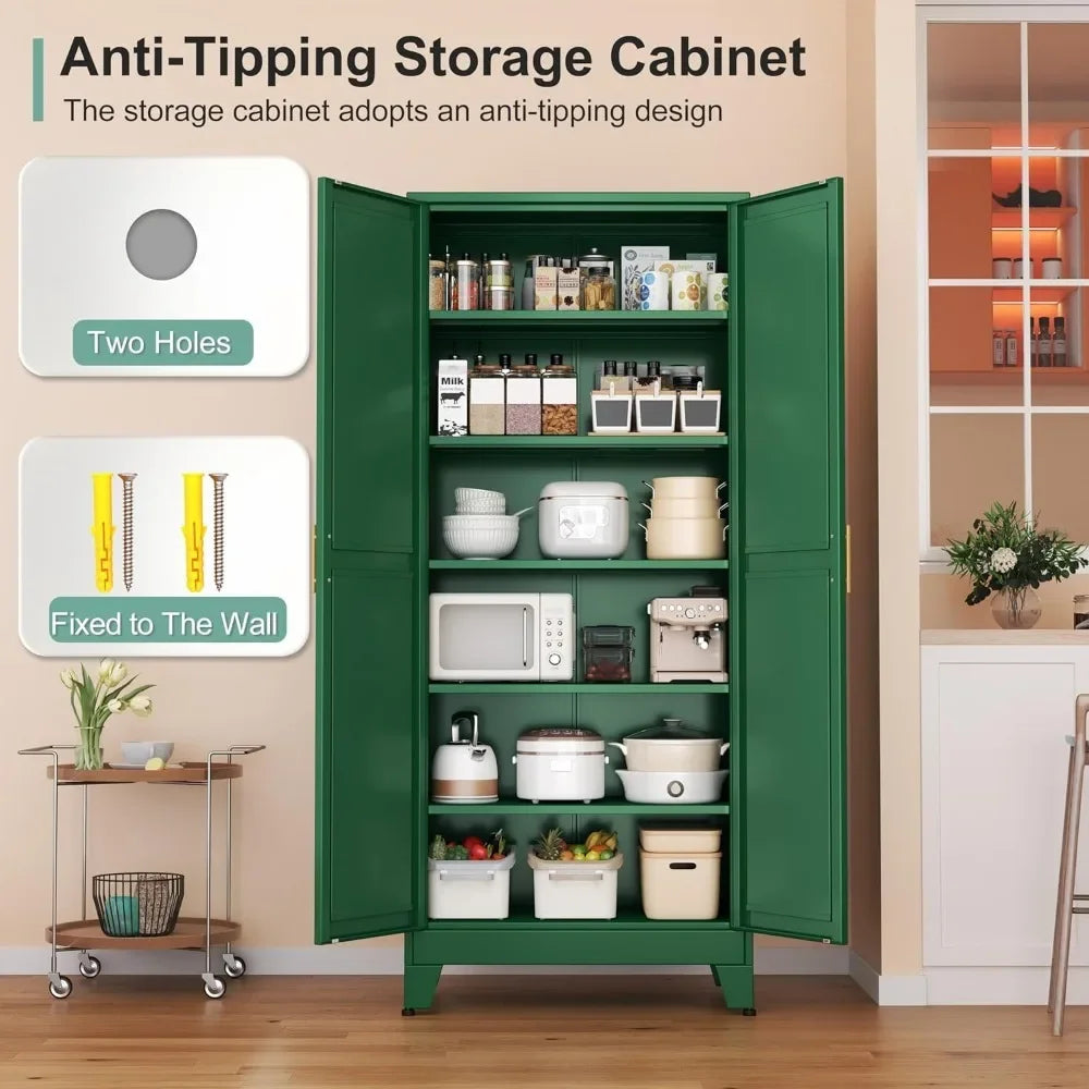 Metal Pantry Cabinet With 2 Doors And 5 Adjustable Shelves