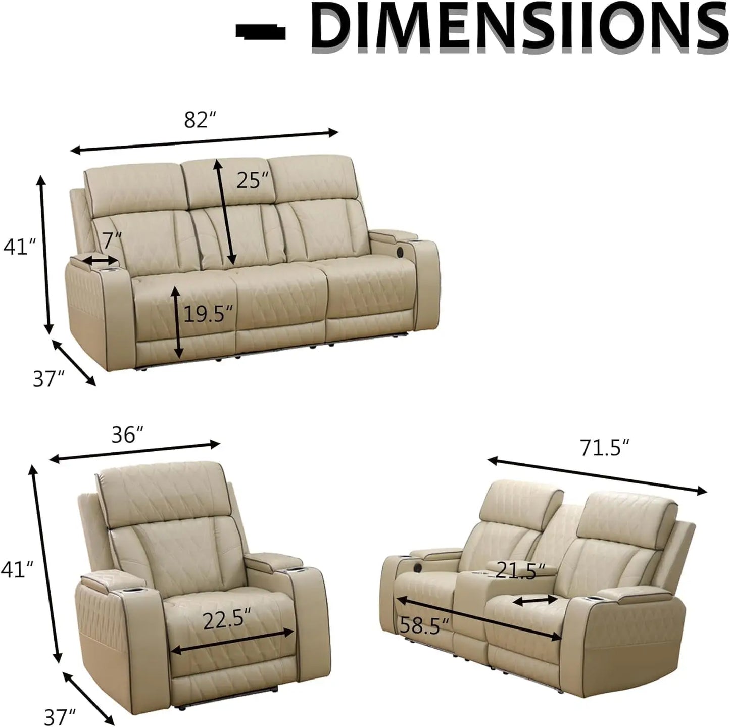 Leather Power Recliner Sofa Set With LED And USB Ports