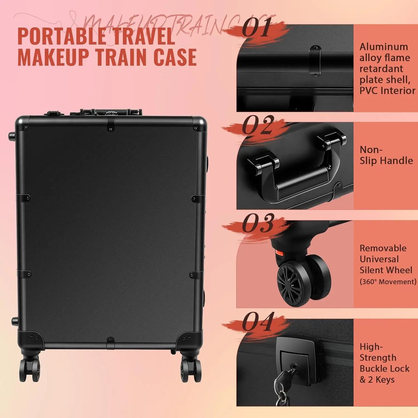 XMSJH Aluminum Trolley Makeup Case With LED Lights Studio