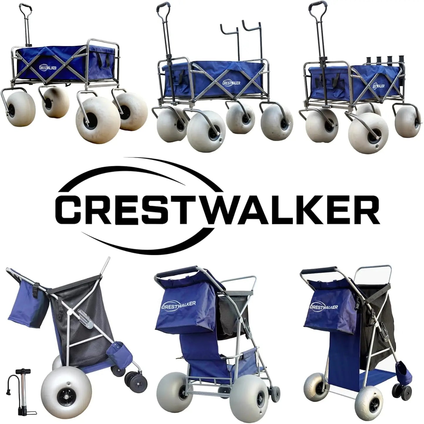 XMSJ Beach Cart Balloon Wheels Collapsible Wagon Pump