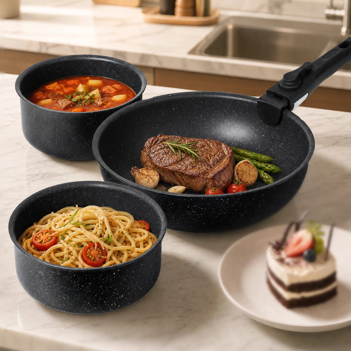 PFAS Free Ceramic Nonstick Induction Cookware Set With Detachable Handles