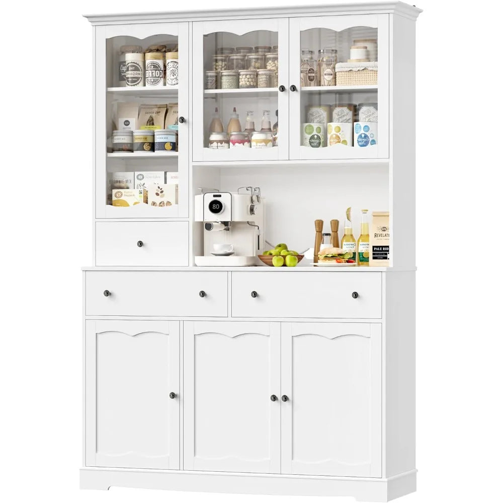 74" Pantry Cabinet with Storage, 49'' W Kitchen Pantry Storage Cabinet with Microwave Stand, Kitchen Hutch Cupboard with Drawers