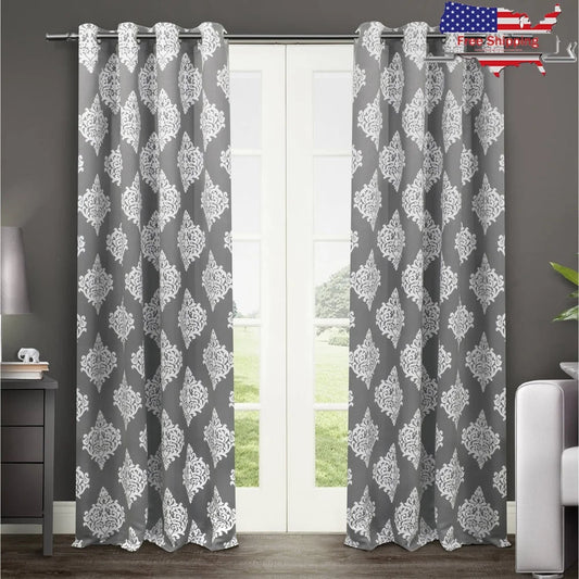 Medallion Room Darkening Blackout Curtain Panel Set 52x84 Grommet Top Thermal Insulated Drapes Living Room Bedroom