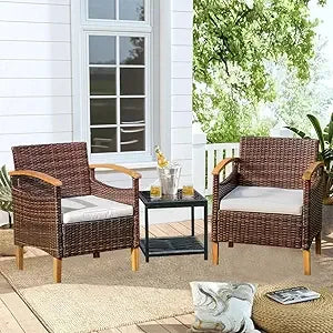 2-Piece Outdoor Patio Furniture Set with Table and Chairs for Lawn Conversation Area