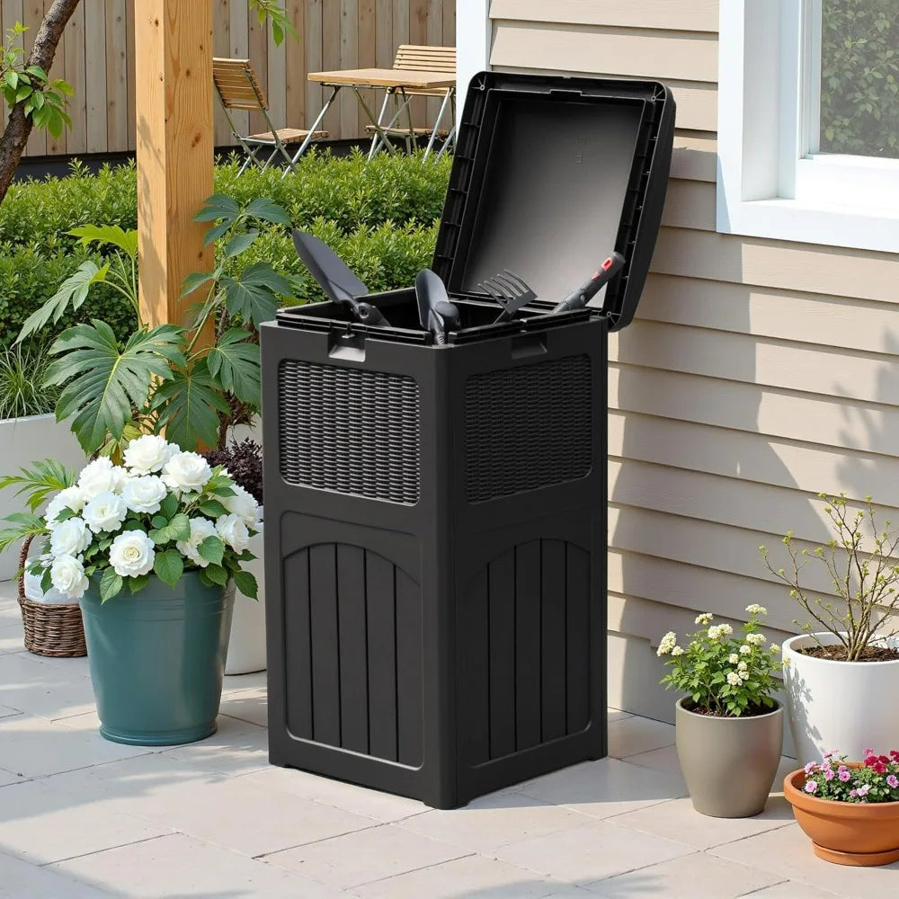 Outdoor Trash Can With Lid Waterproof Plastic Waste Bins For Garden