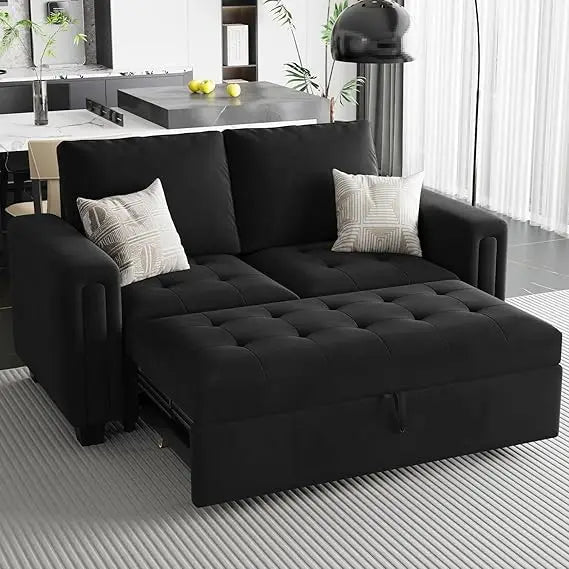 Modular Sectional Sleeper Sofa with Pull Out Couch Bed Modular Sleeper Loveseat Sectional Sofa Velvet Fabric for Living Room Ap