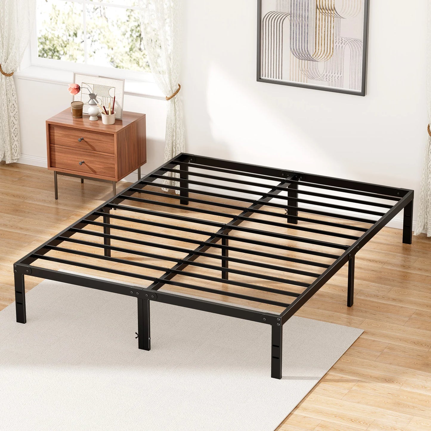 JHK Basic Metal Bed Frame With Steel Slat Support 350LBS