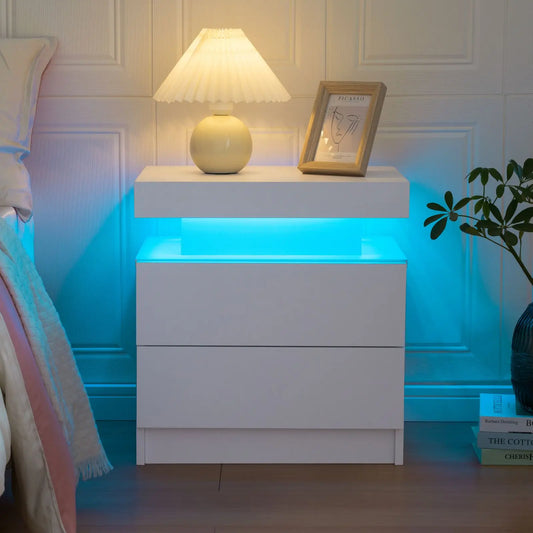 Cubehom LED Nightstands With 2 Drawers And RGB Lighting