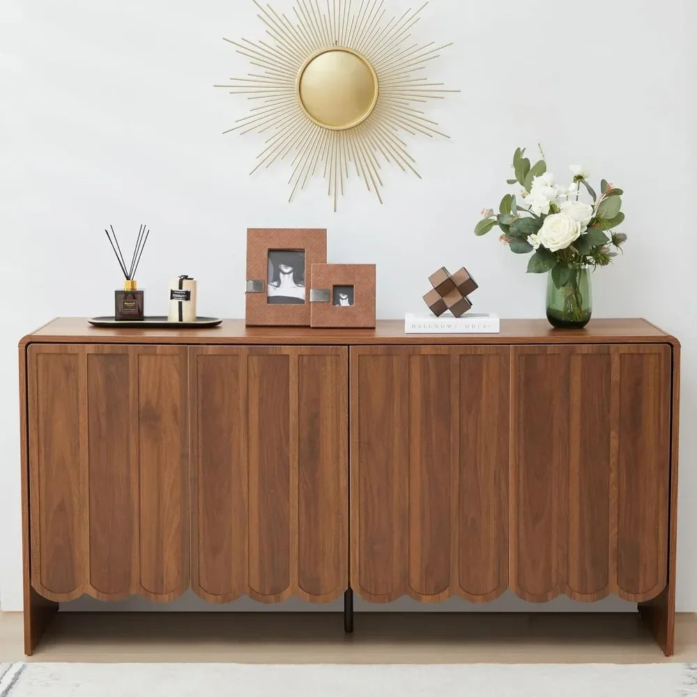 Sideboard Buffet Cabinet, Accent Storage Cabinet with 4 Doors, Farmhouse Wood Cabinet with Adjustable Shelves