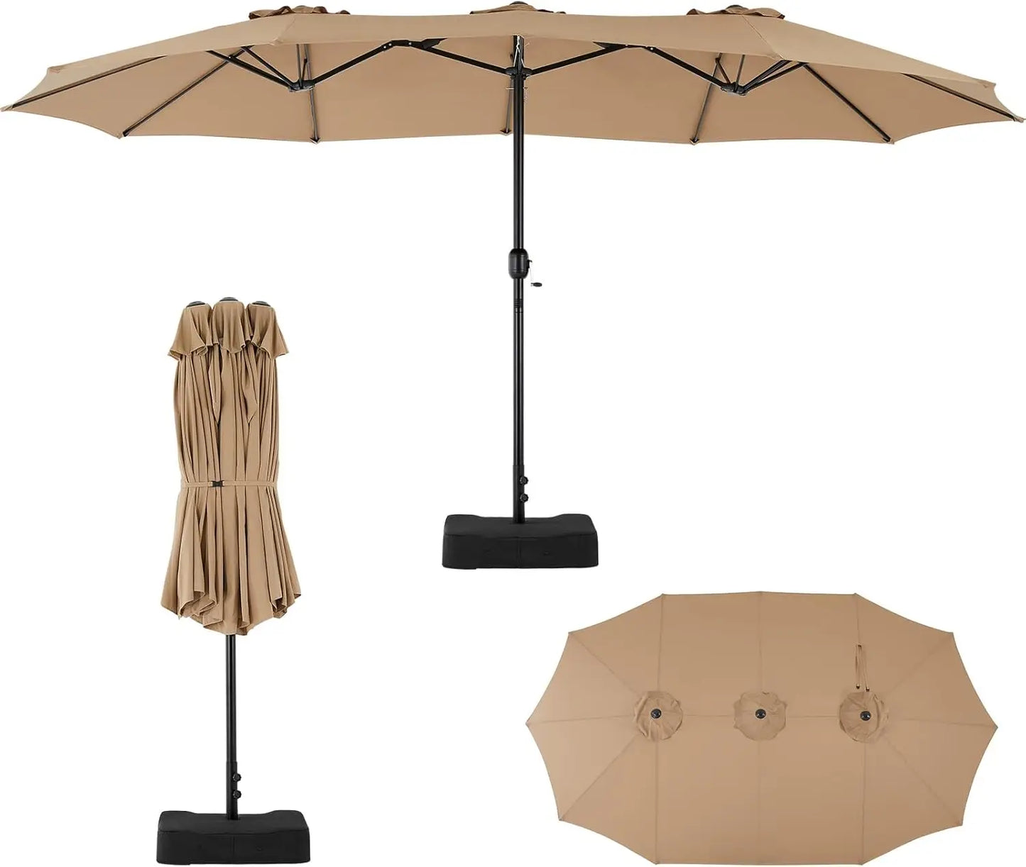 Outdoor Rectangle Umbrella With Stand And 12 Sturdy Ribs