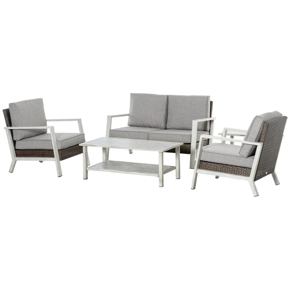 Outdoor Wicker Patio Furniture Set With Table And Cushioned Seats
