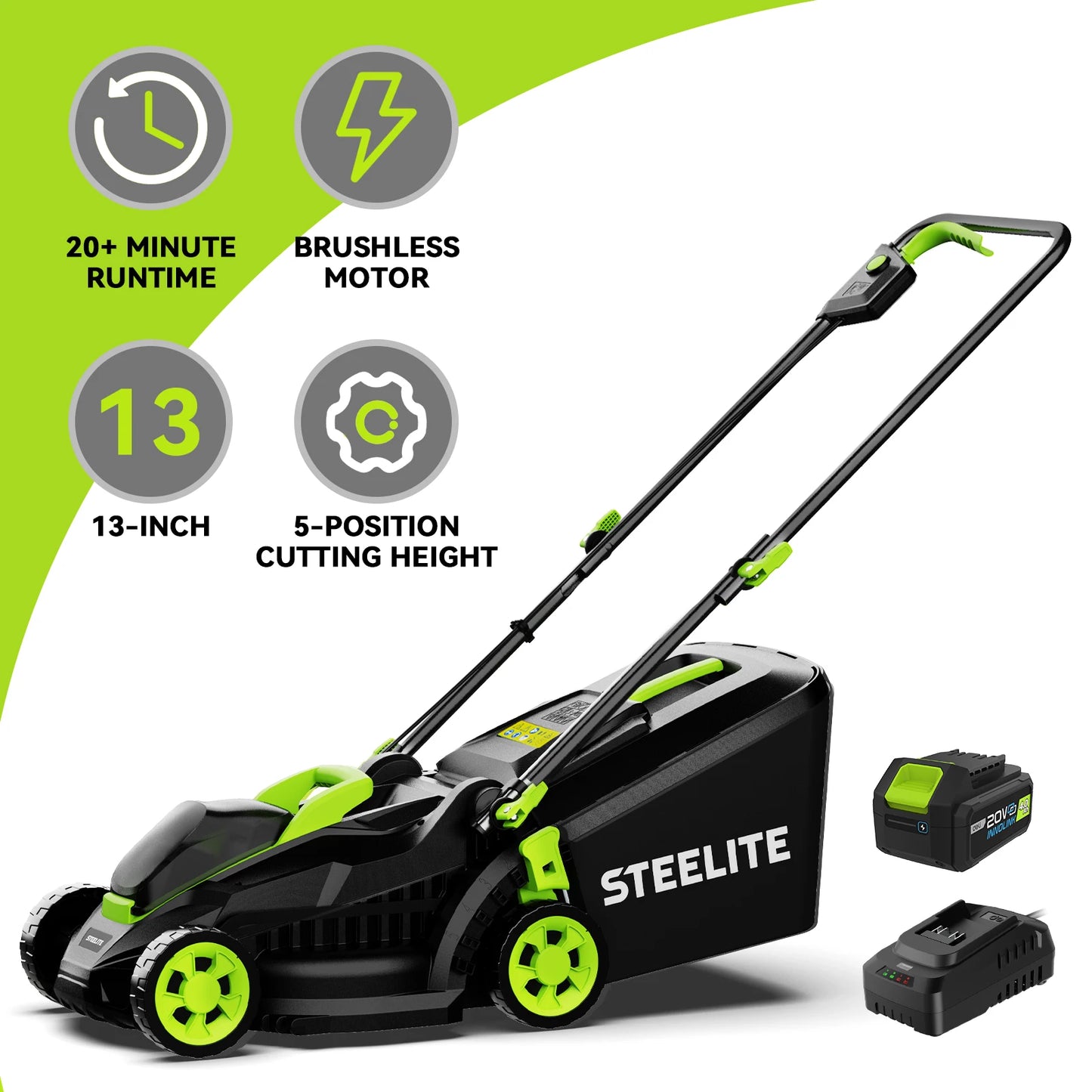 Deli Electric Lawn Mower 21V 4.0Ah Battery Included