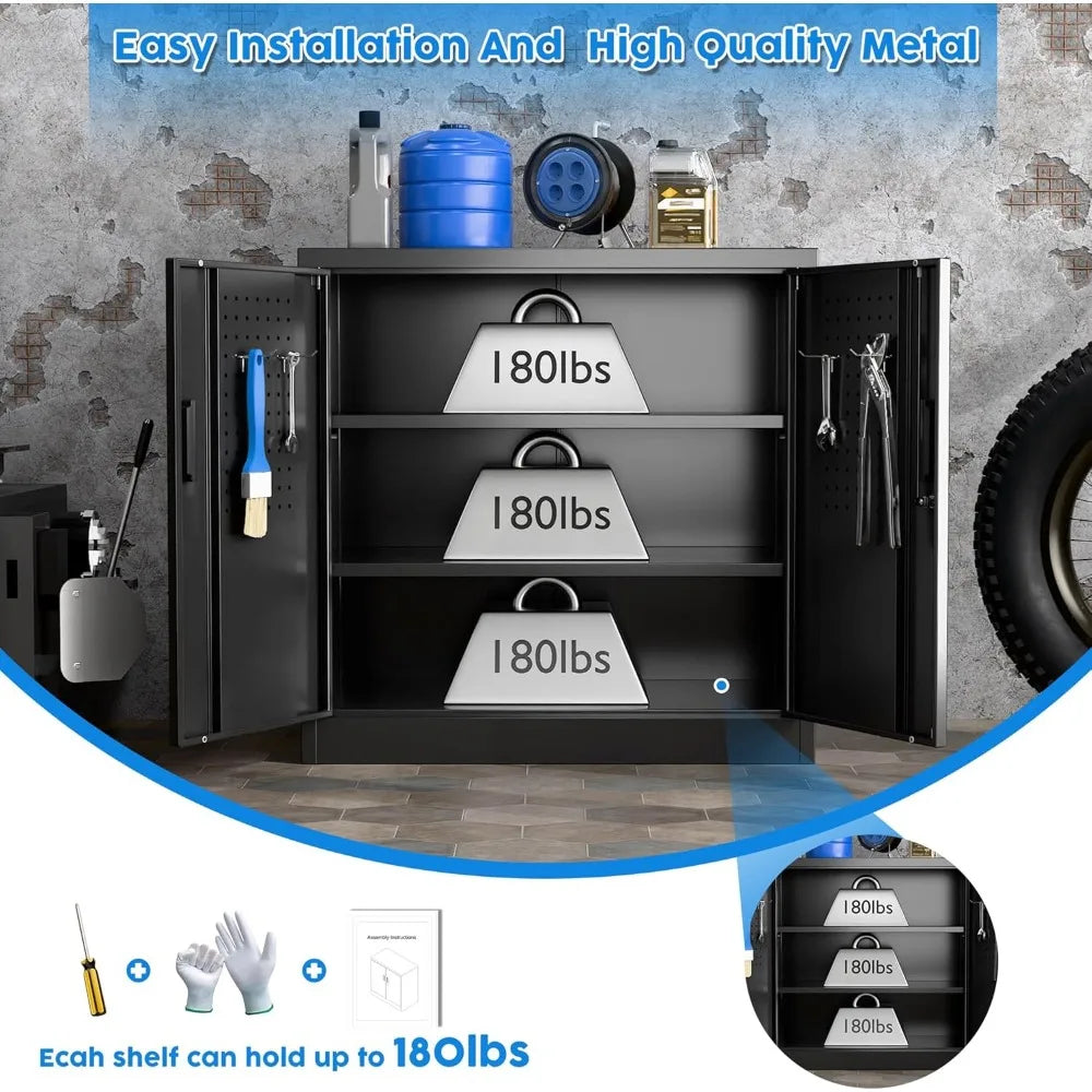 Metal Storage Cabinet Lockable Doors And Adjustable Shelves