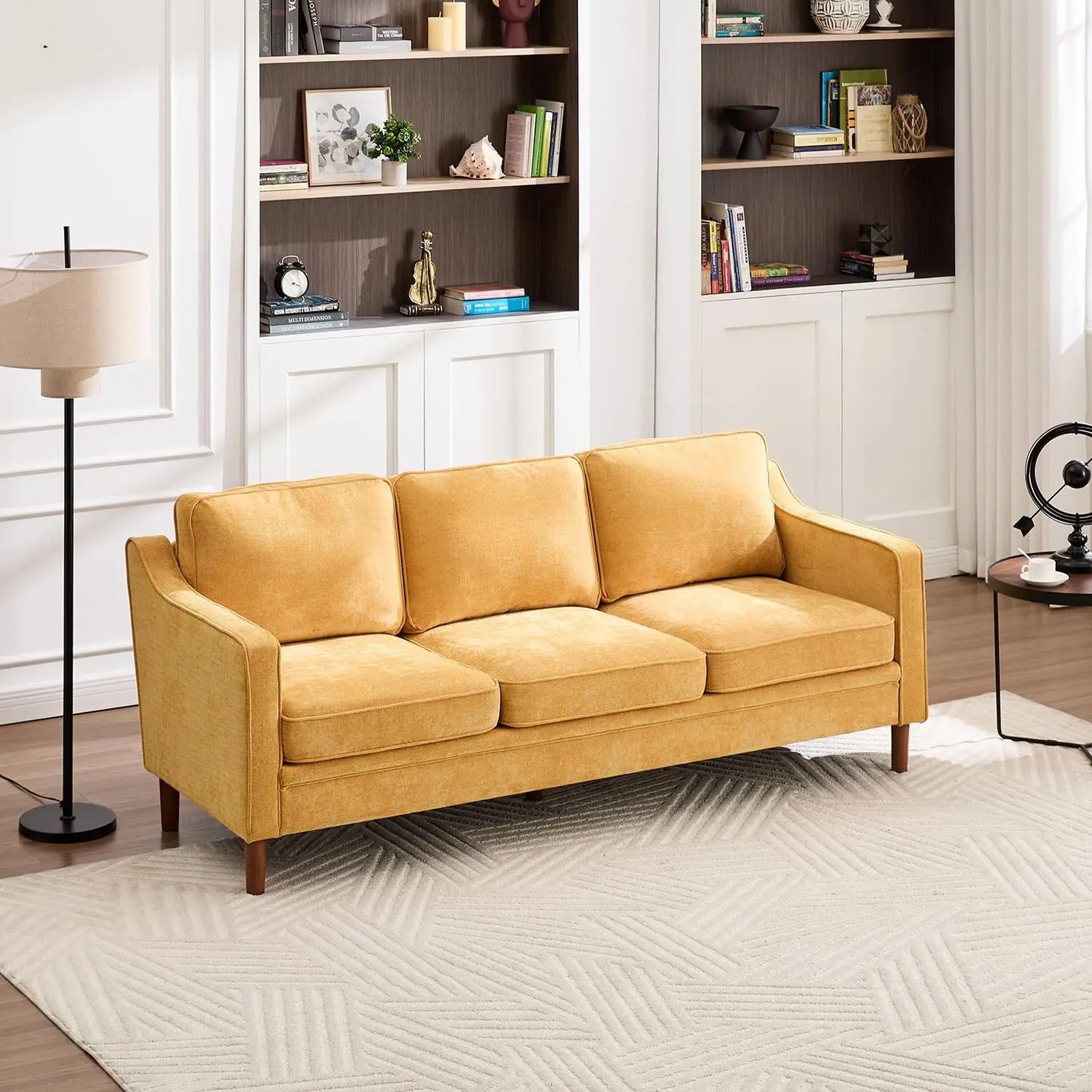 Chenille Sofa With Solid Wood Legs Modern Mid Century