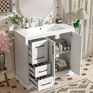 DAFIFY Bathroom Vanity With Sink 2 Doors And Three Drawers