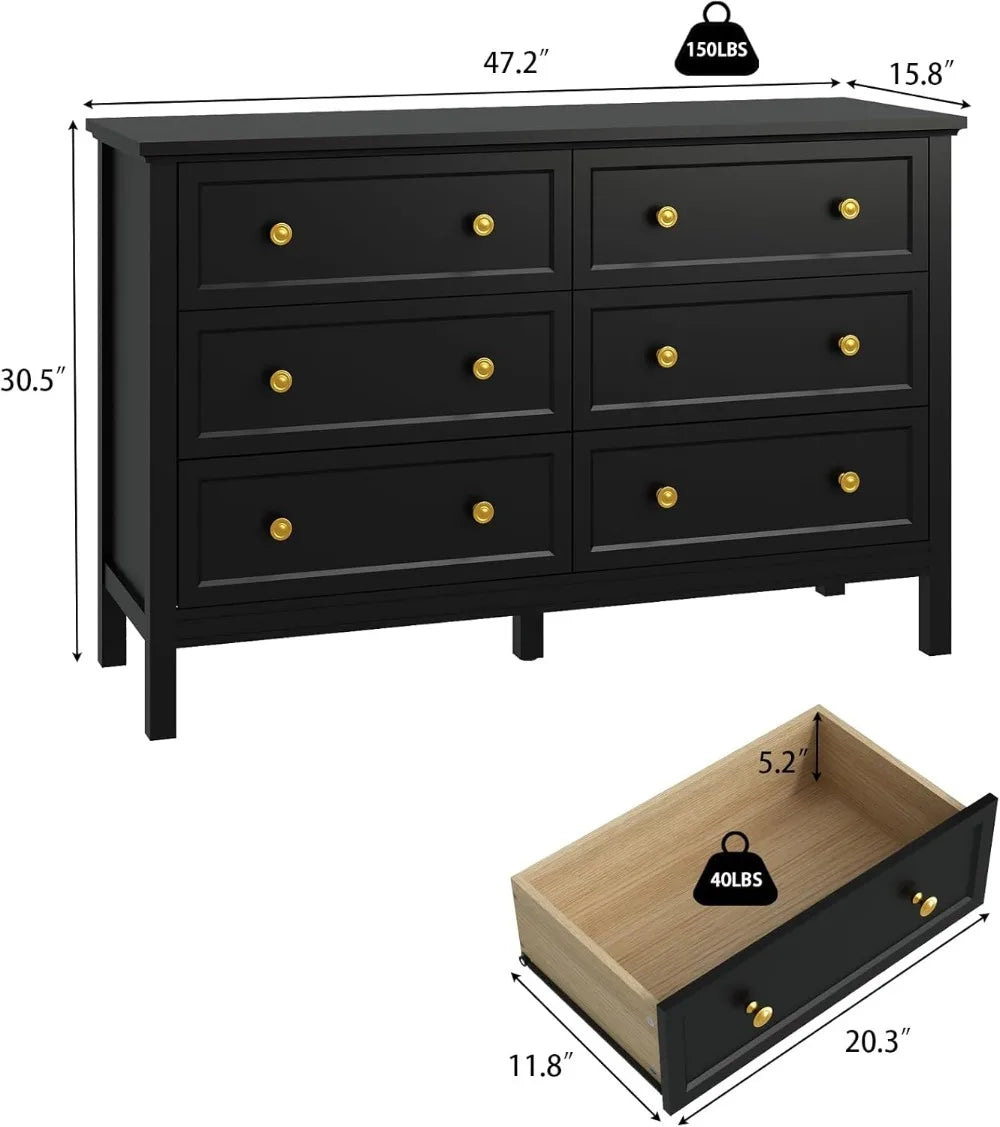 Aplus 6-Drawer Wood Dresser for Bedroom