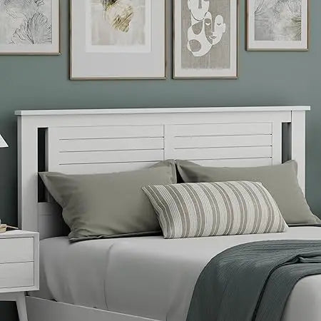 Serene Poplar Wood Queen Headboard, Modern Farmhouse Panel with Horizontal Scoring, Queen Size Headboard in White, Casual Coasta