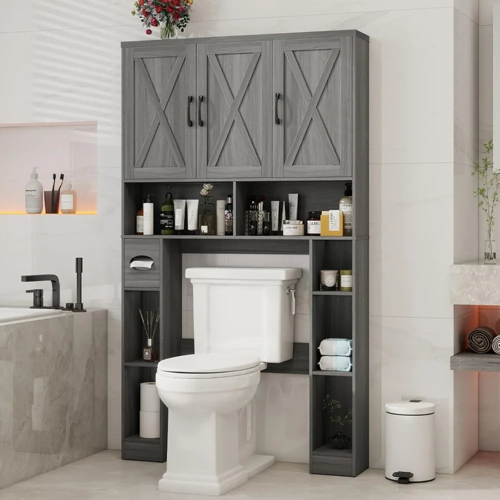 Rustic Over-The-Potty Storage Cabinet With Barn-Style Doors