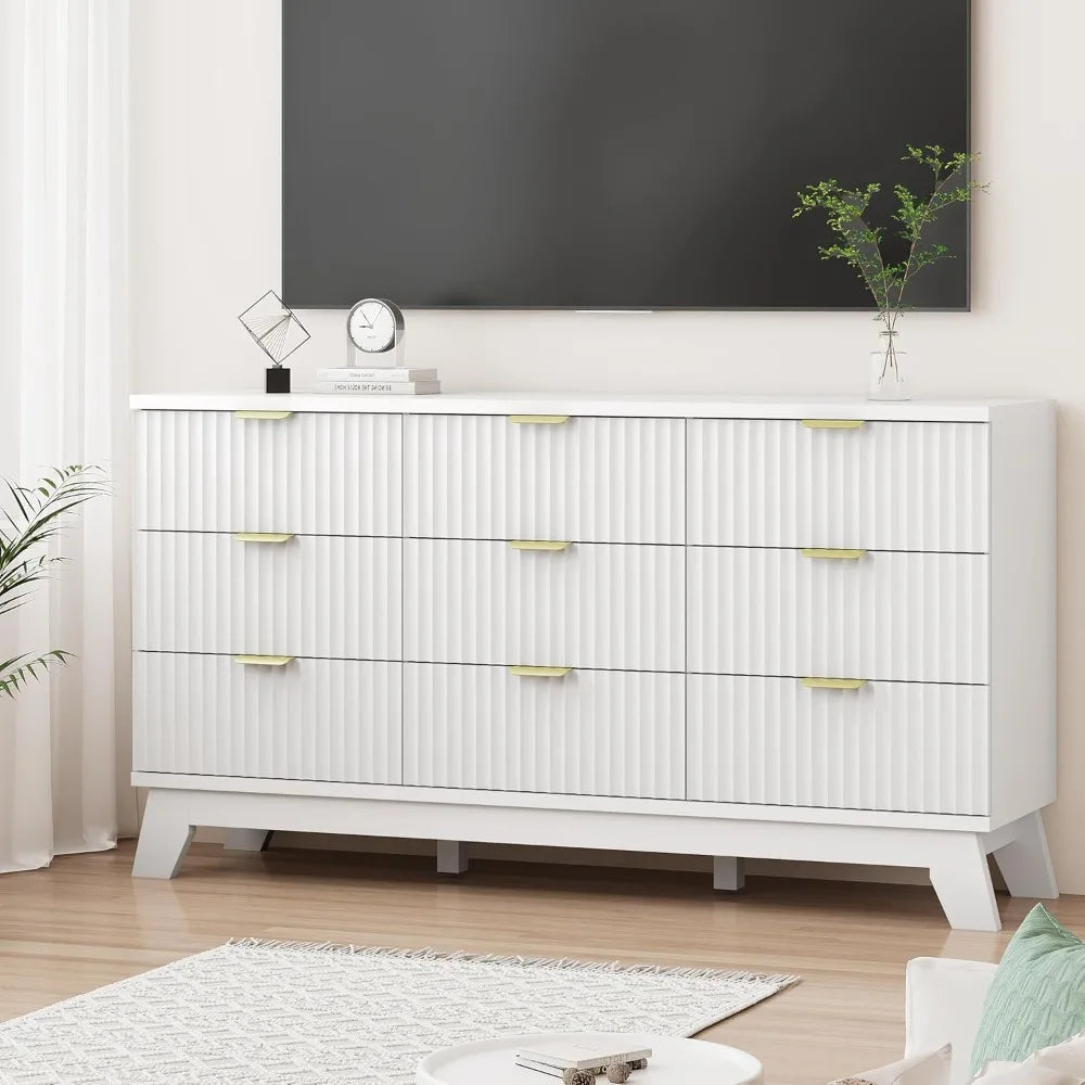 Fluted Dresser With Drawers Modern Wood Chest TV Stand