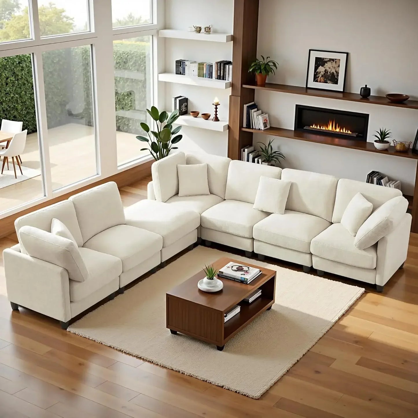 GUANGBAI Chenille Cloud L Shaped Sectional Sofa With Ottoman