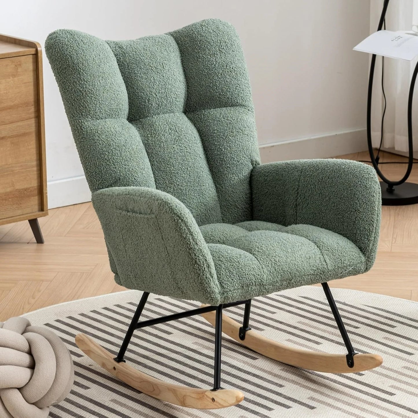 Studyset Modern Boucle Nursery Rocking Chair With High Back