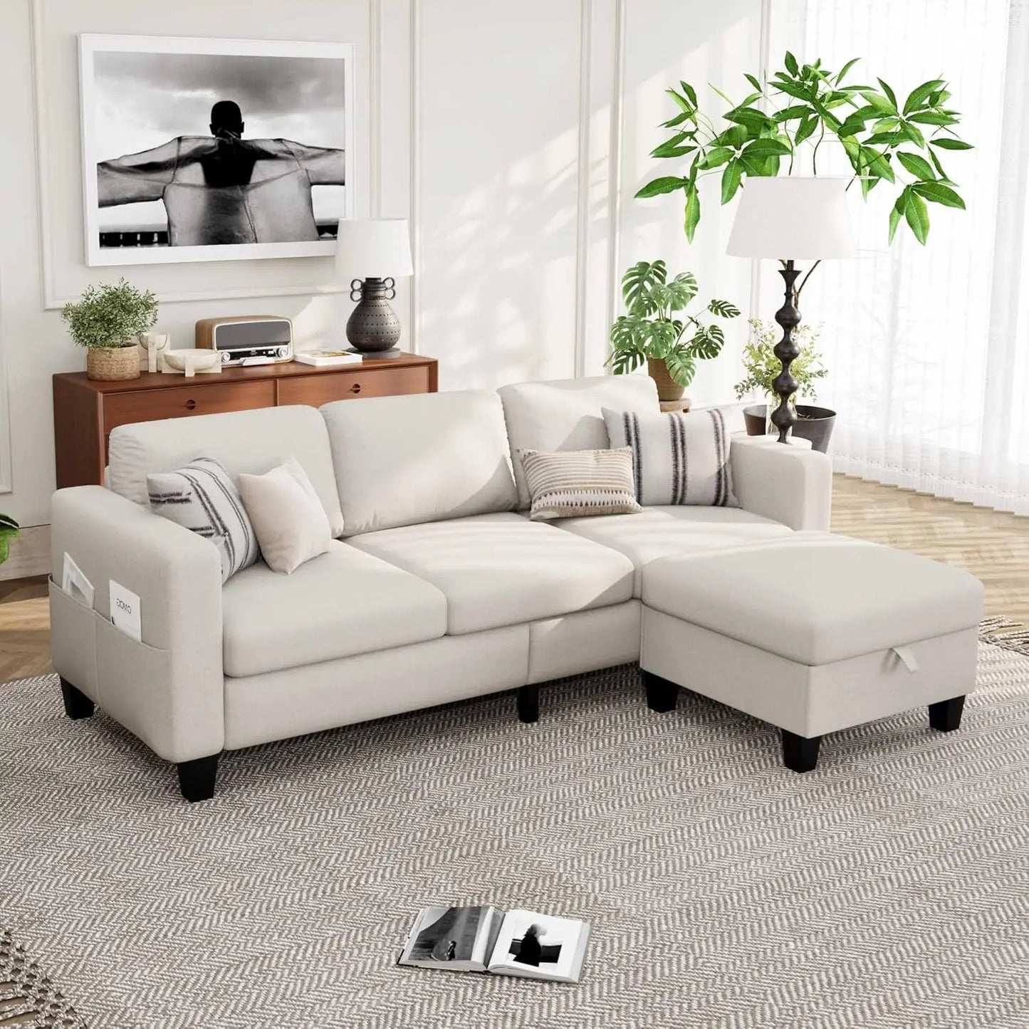 ANGDUO L Shaped Sectional Sofa Modern Couch Storage Ottoman