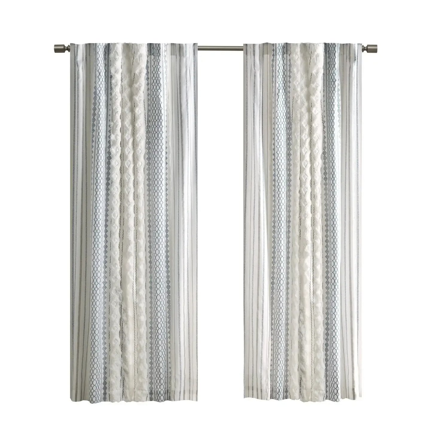 Cotton Printed Curtain Panel With Chenille Stripe Lining