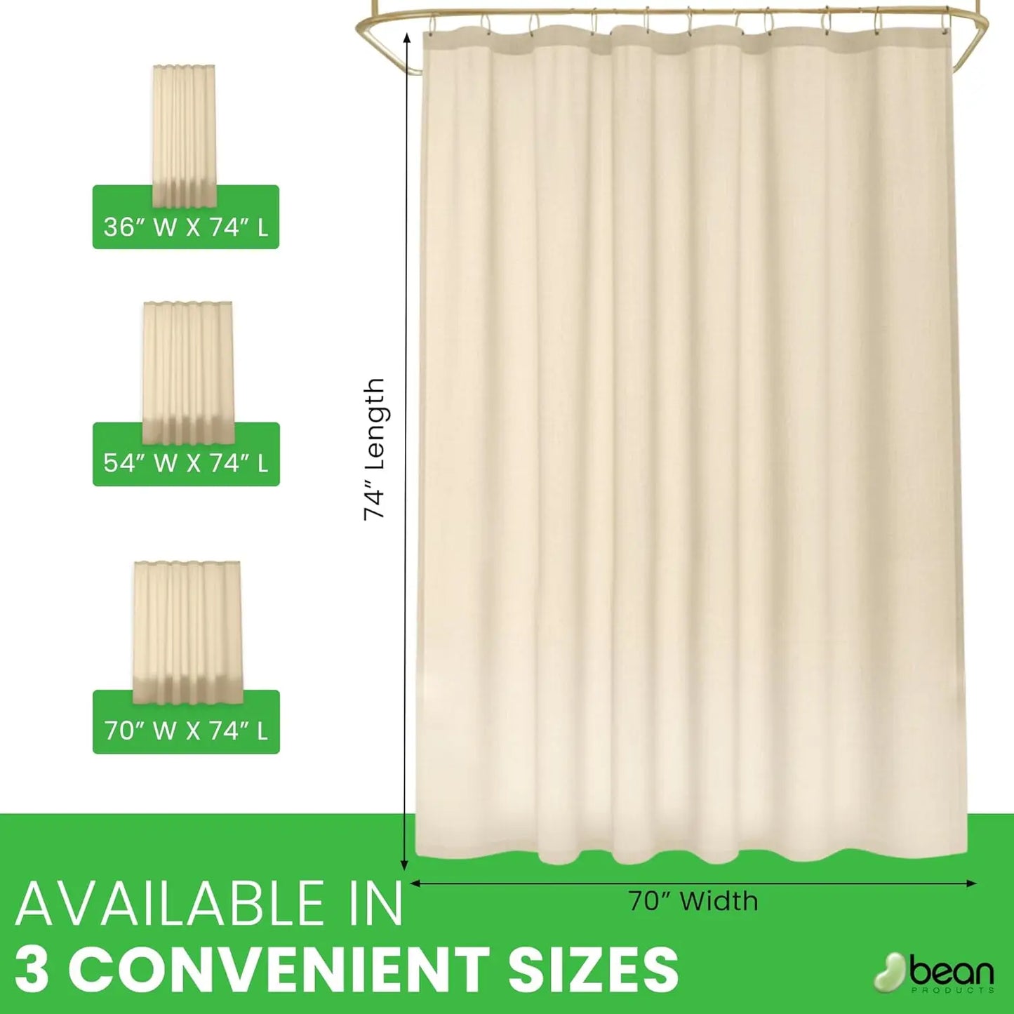 Natural Cotton Shower Curtain Liner Eco Friendly Washable Breathable