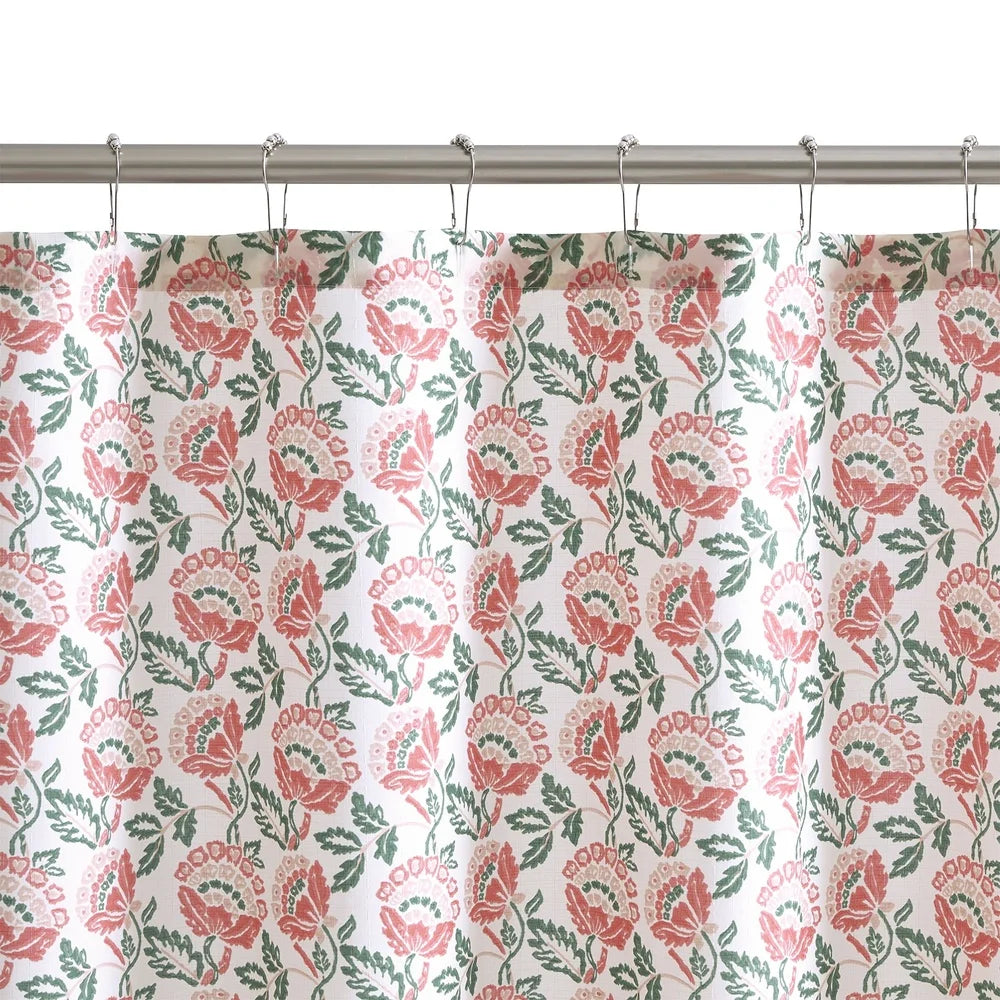 13 Piece Shower Curtain Set with Jacobean Floral Prints and Hooks Machine Washable Polyester 72x72 Ideal Bathroom Decor