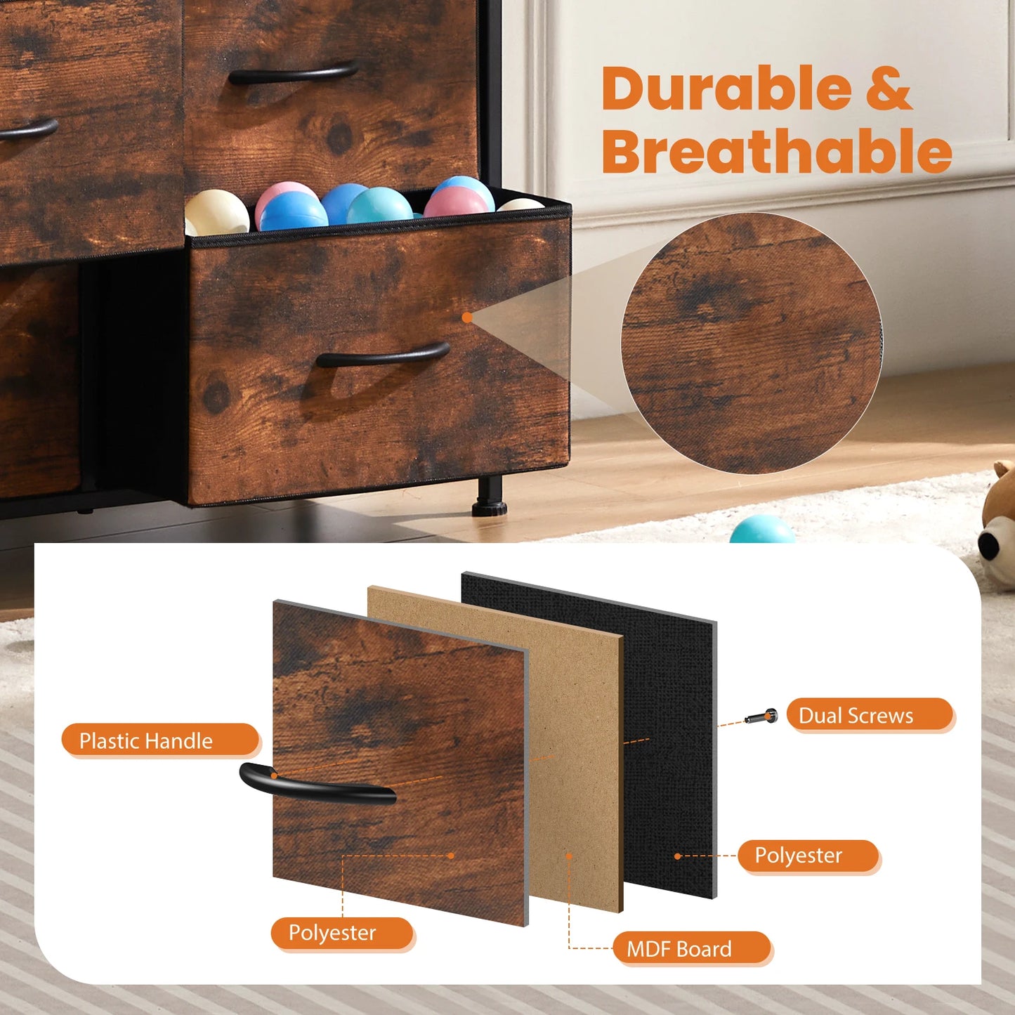 JHK 9 Drawer Fabric Storage Dresser Wardrobe Tall Chest Organizer For Bedroom