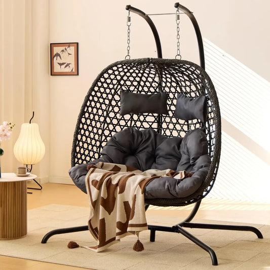 ANGDUO Double Hanging Egg Chair With Stand For Outdoor Patio