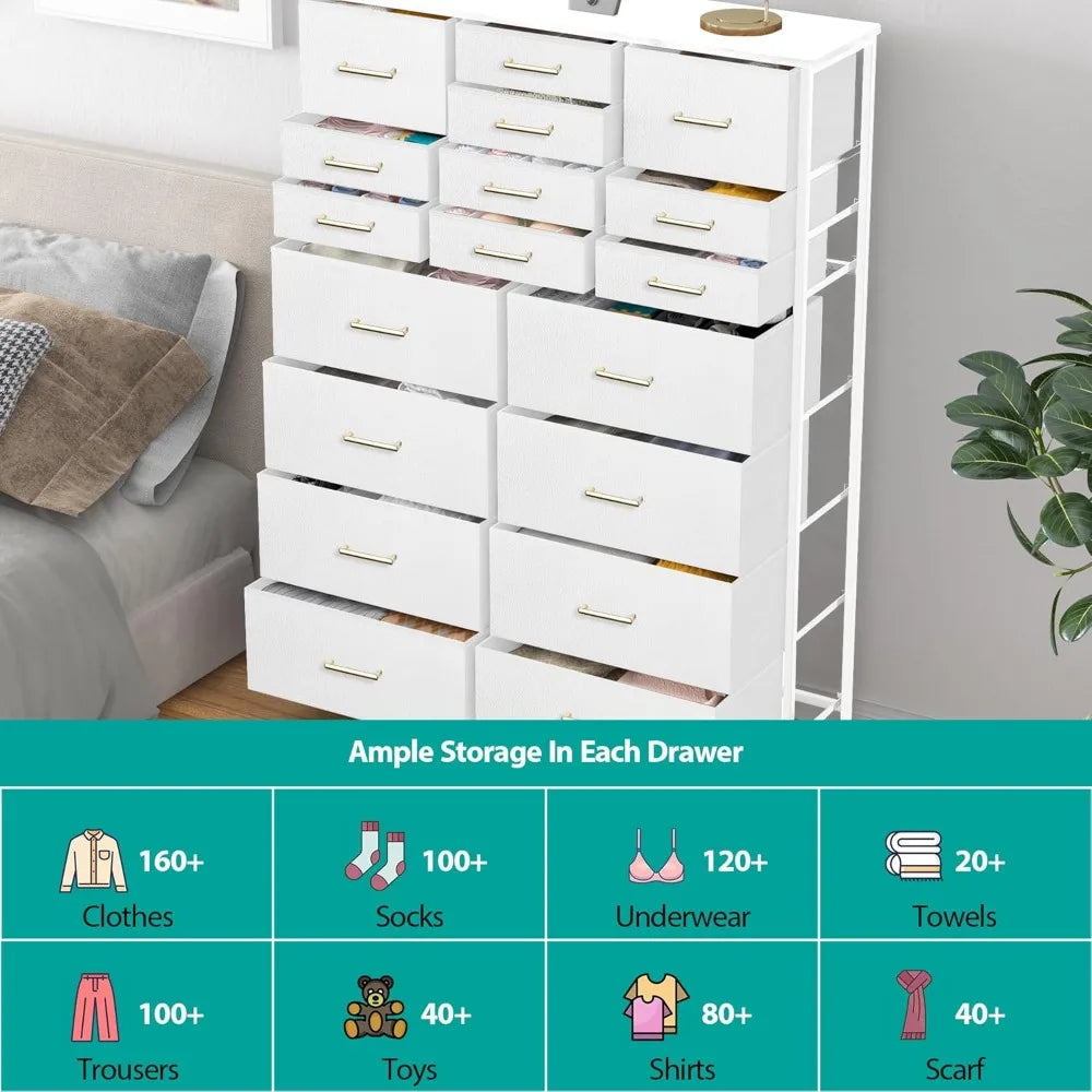 18-Drawer Bedroom Storage Cabinet with Tall Fabric for Nursery, Closet, and Living Room
