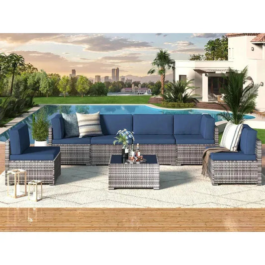 Yujingxi 7 Piece Patio Rattan Wicker Outdoor Sectional Set