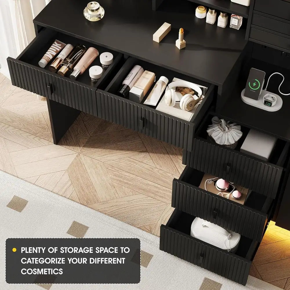 Makeup Vanity Desk With Mirror Lights And Drawers For Bedroom