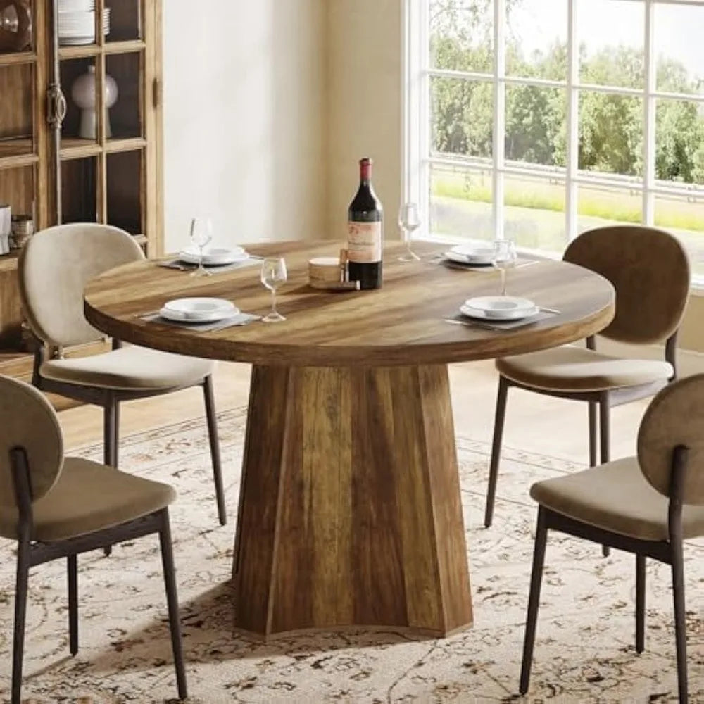 Farmhouse Round Dining Table With Pedestal Base For Dining