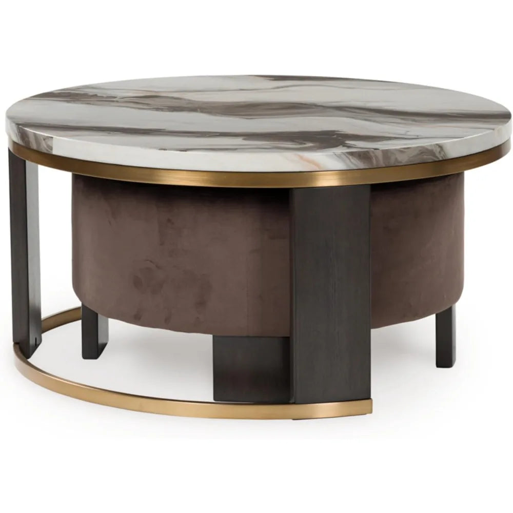 Faux Marble Nesting Coffee Tables With Velvet Ottomans Set Two