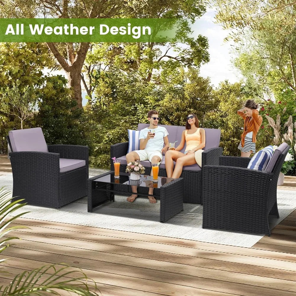 RBXCH Outdoor Patio Conversation Set Wicker Furniture