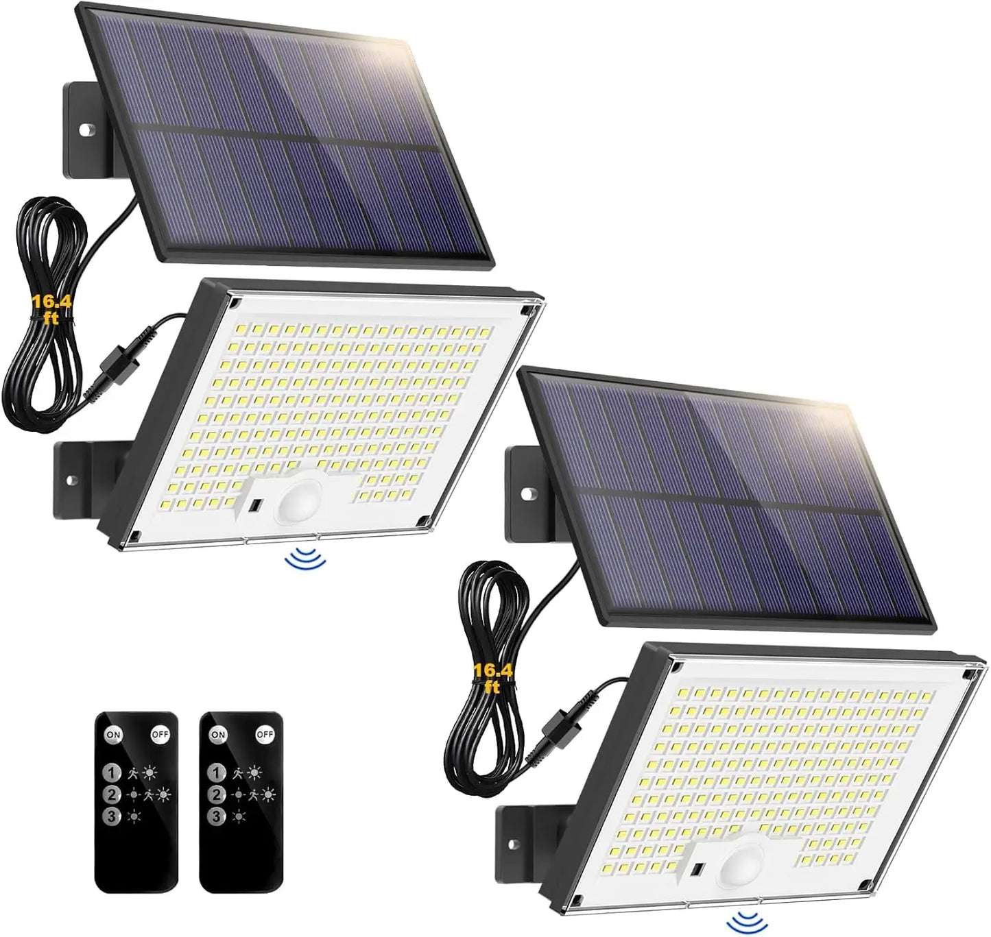172 LED Solar Motion Sensor Outdoor Lights with Remote Control, IP65 Waterproof, 3 Modes, 2 Pack for Yard Garden