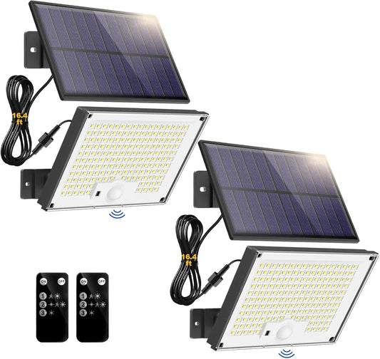 172 LED Solar Motion Sensor Outdoor Lights with Remote Control, IP65 Waterproof, 3 Modes, 2 Pack for Yard Garden