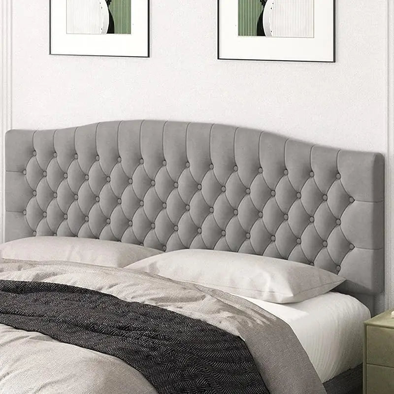 King Headboard Only, Upholstered Head Board for Adjustable Bed Velvet Tufted Cal  Size Wall Mounted