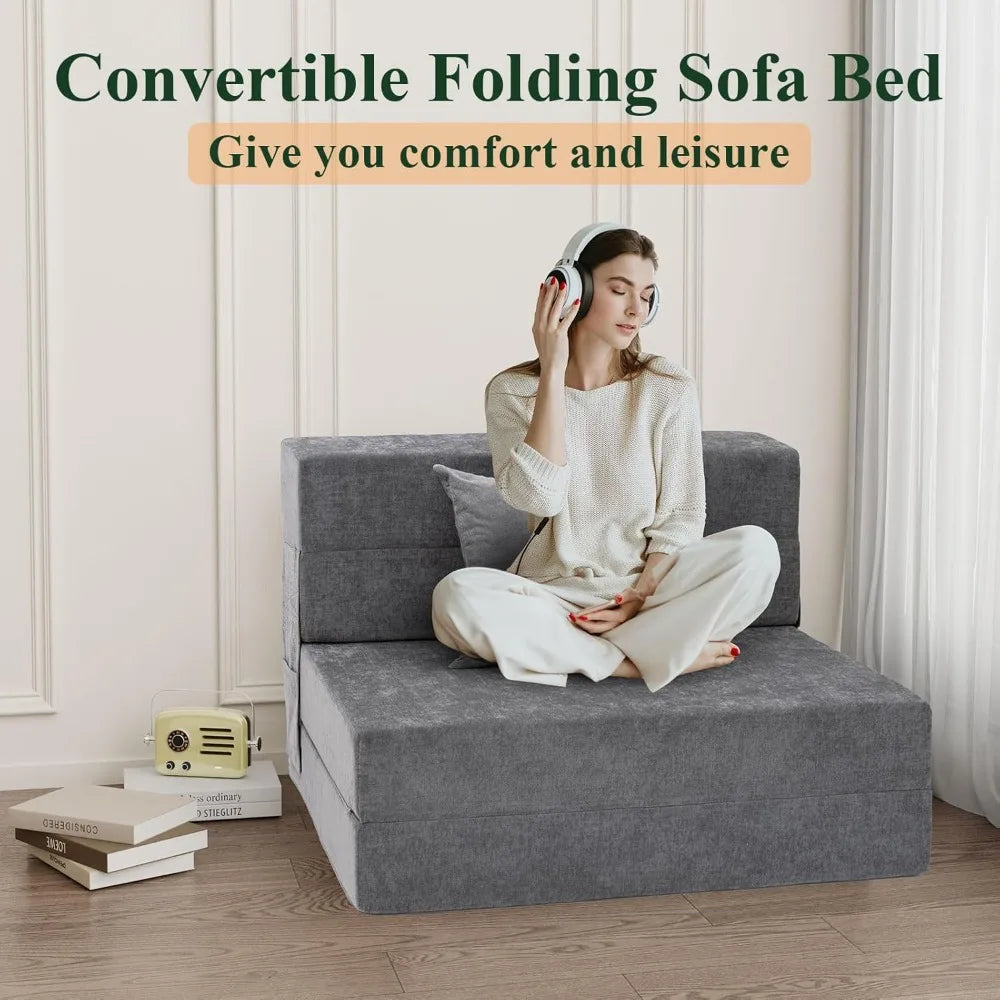 Sofa Bed, Convertible Sleeper Chair with Pillow, Fold Out Couch, for Living Rooms/Dorm/Guest Room/Home Office, Living Room Sofa