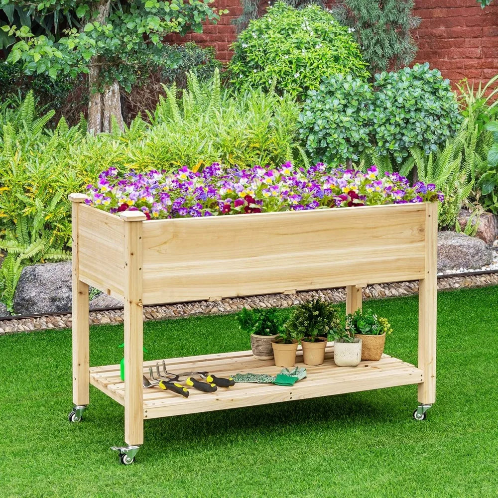 Raised Garden Bed on Wheels Planter Box with Drain Holes