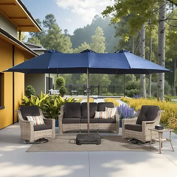 15ft Large Patio Umbrella with Base,Outdoor Rectangle Double-Sided Market Umbrella with Stand Included,Outside Umbrellas for Poo