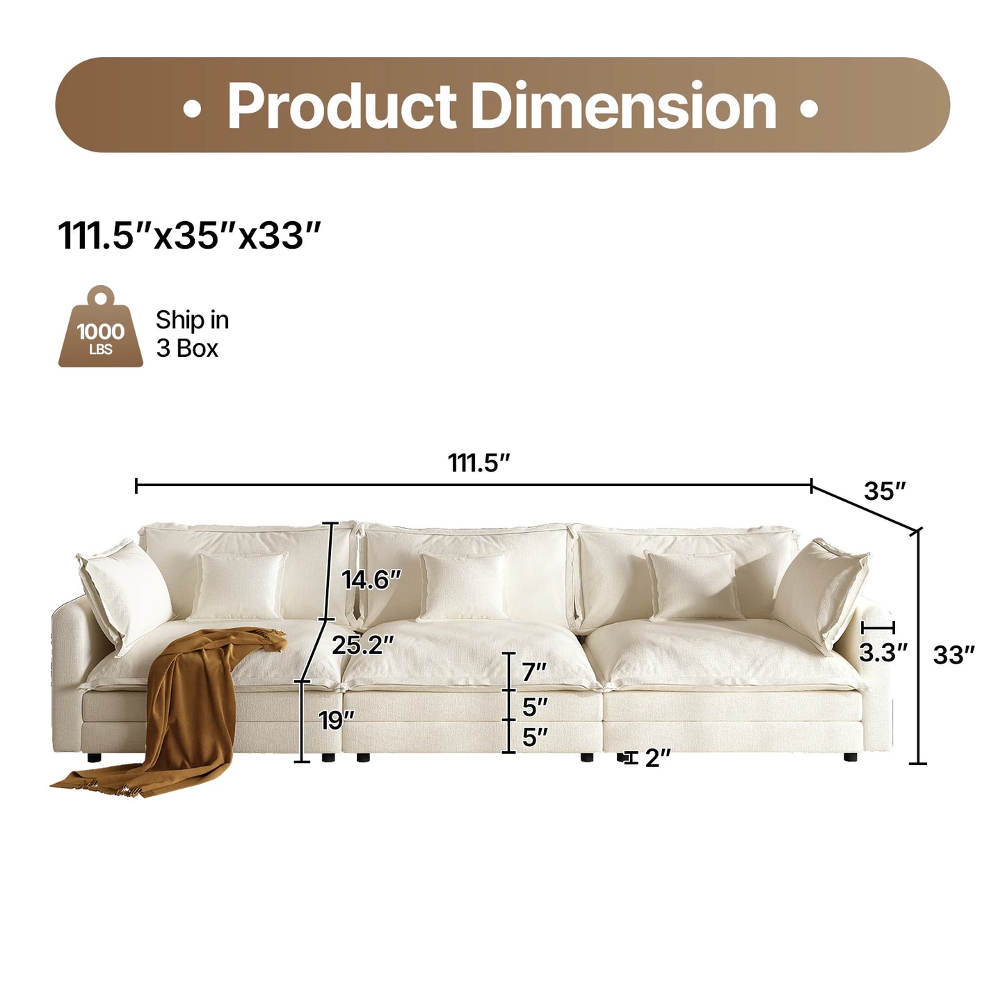 QWCCN L Shaped Modern Chenille Sofa Sectional With Ottoman