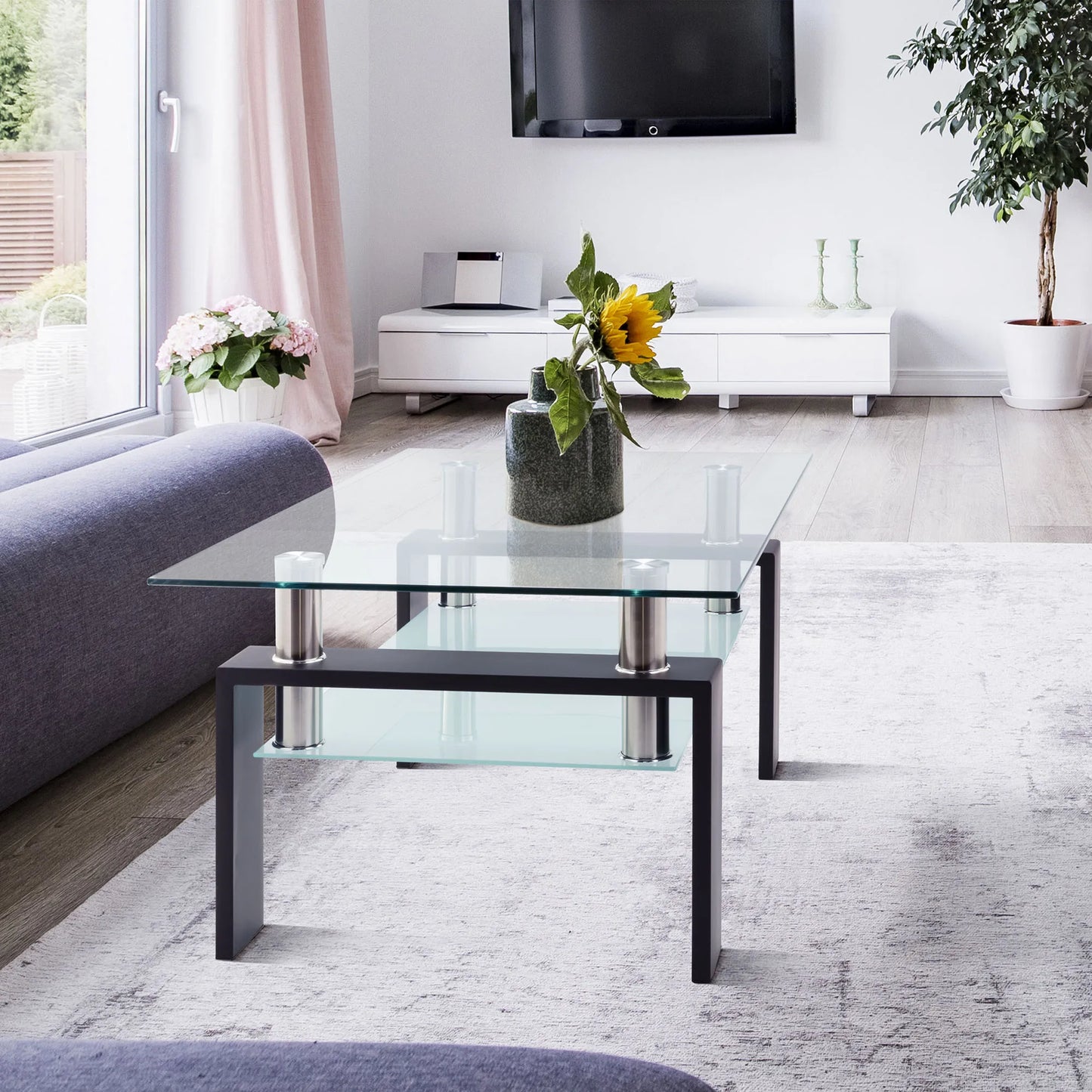 Rectangle Glass Coffee Table Modern Minimalist Living Room Furniture