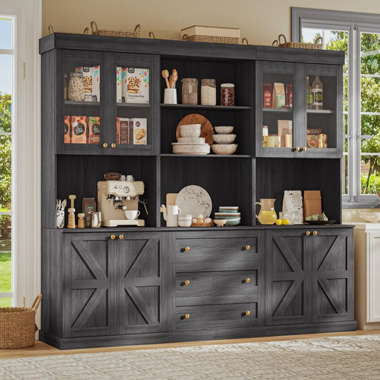 Zhuxiang Farmhouse Pantry Cabinet With Glass Doors