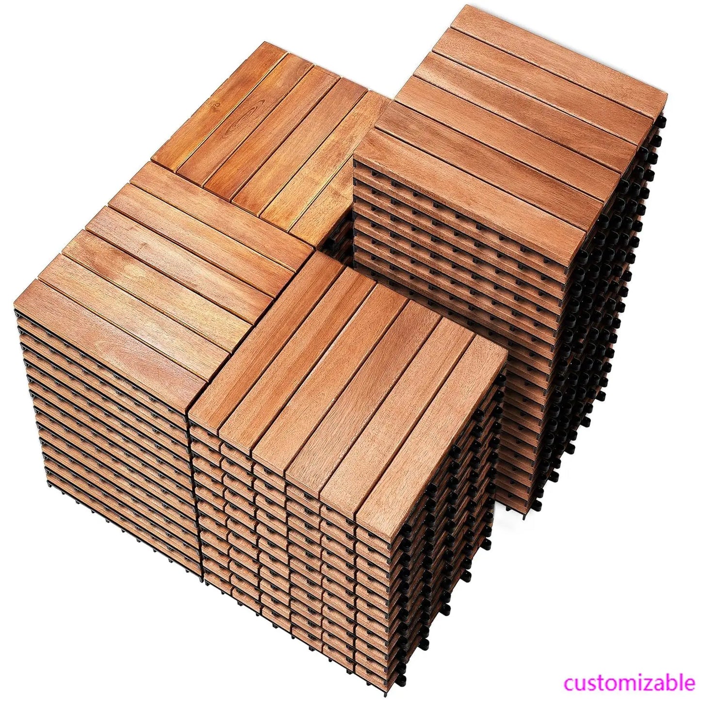 54 PCS Solid Acacia Wood Interlocking Patio Deck Tiles - 12" x 12" Indoor Outdoor Waterproof Flooring Tiles for Balcony,Backyard